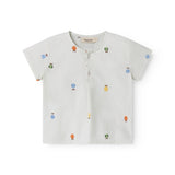 Lys baby-T-shirt med broderede frugter og knapper