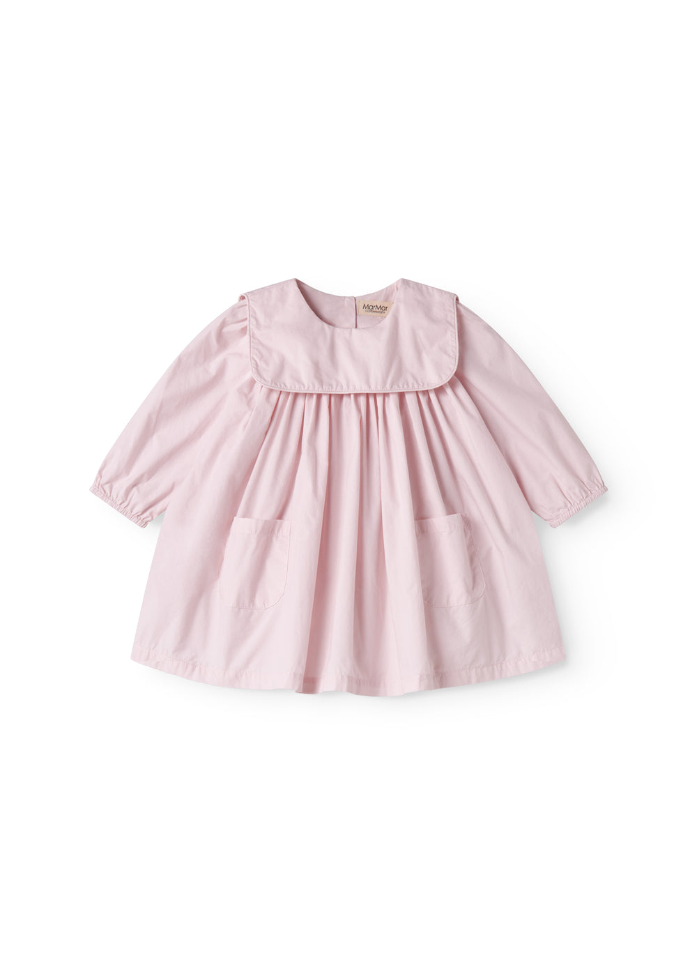 Lyserød babykjole med krave og lange ærmer
