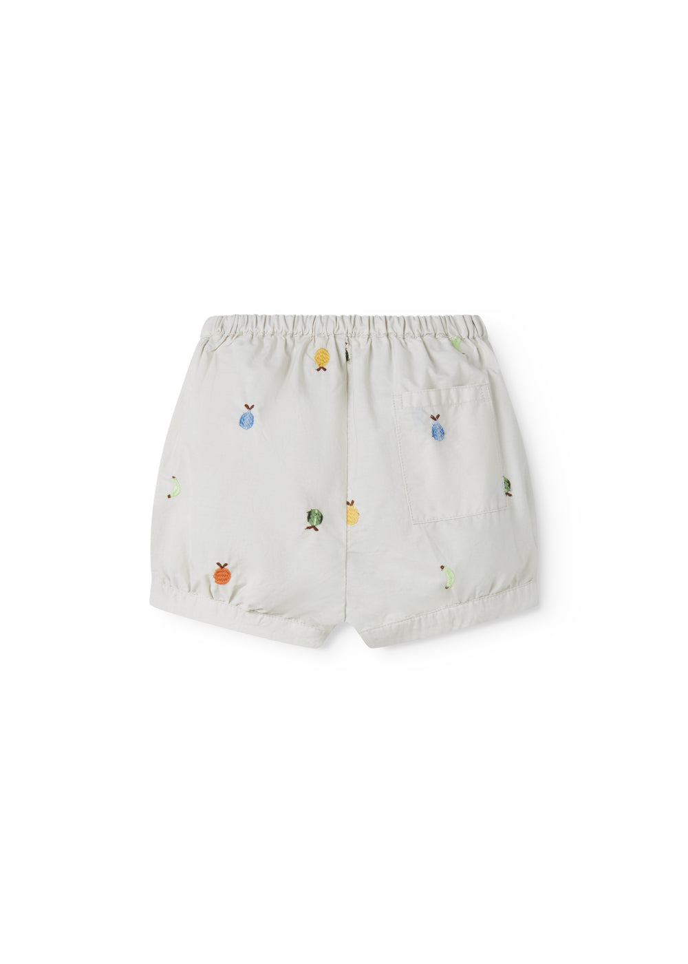 Lyse babyshorts med broderede frugter og elastisk talje