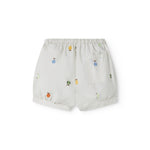 Lyse babyshorts med broderede frugter og elastisk talje