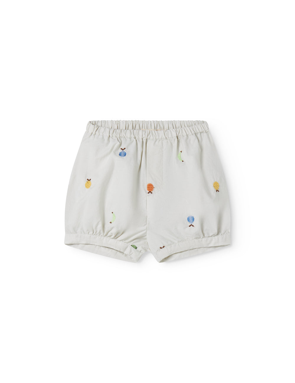 Lyse babyshorts med broderede frugter og elastisk talje