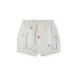 Lyse babyshorts med broderede frugter og elastisk talje