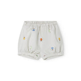 Lyse babyshorts med broderede frugter og elastisk talje