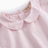 Lyserød børnebluse med krave og lange ærmer