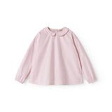 Lyserød børnebluse med krave og lange ærmer
