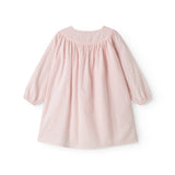 Lyserød børnekjole med lange ærmer og rynket hals
