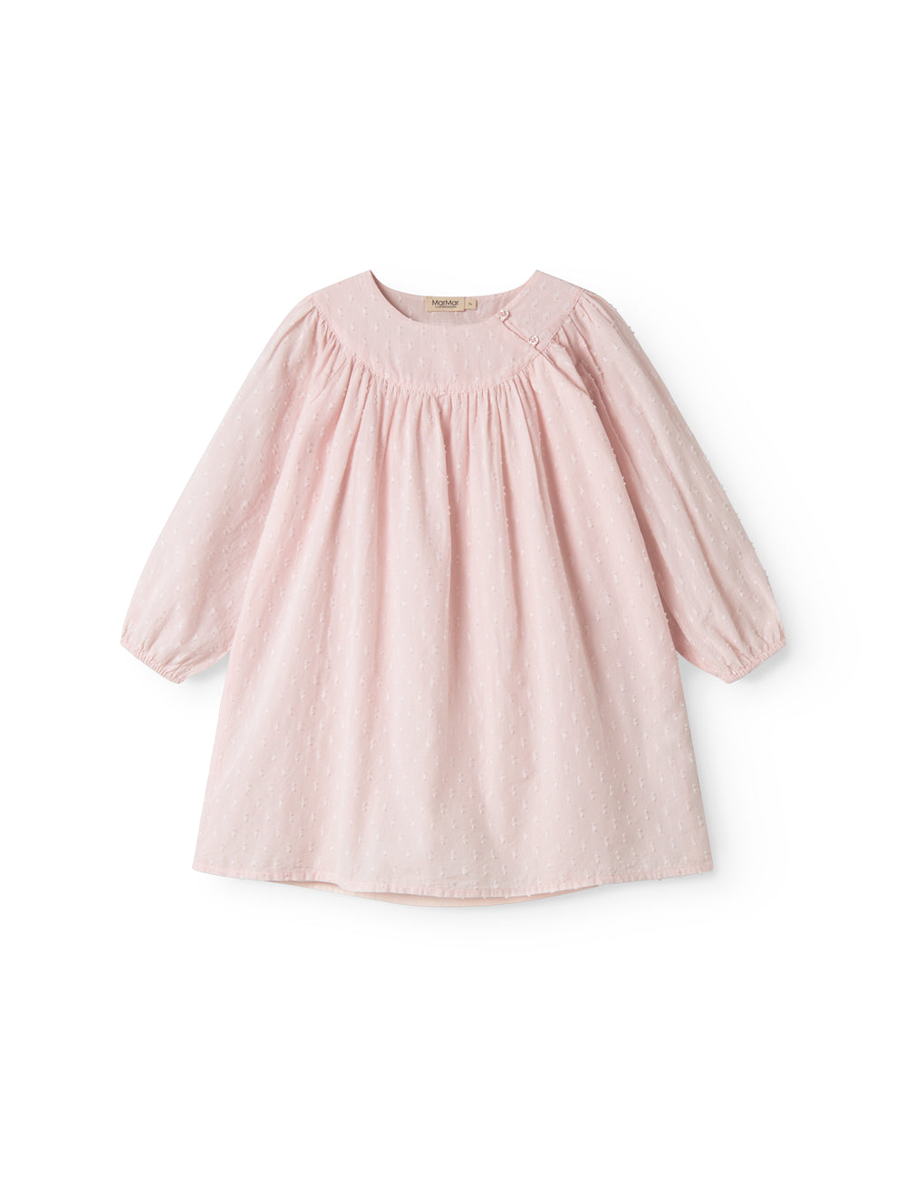 Lyserød børnekjole med lange ærmer og rynket hals