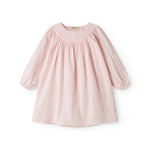 Lyserød børnekjole med lange ærmer og rynket hals