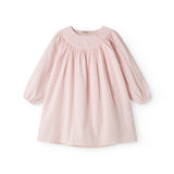 Lyserød børnekjole med lange ærmer og rynket hals