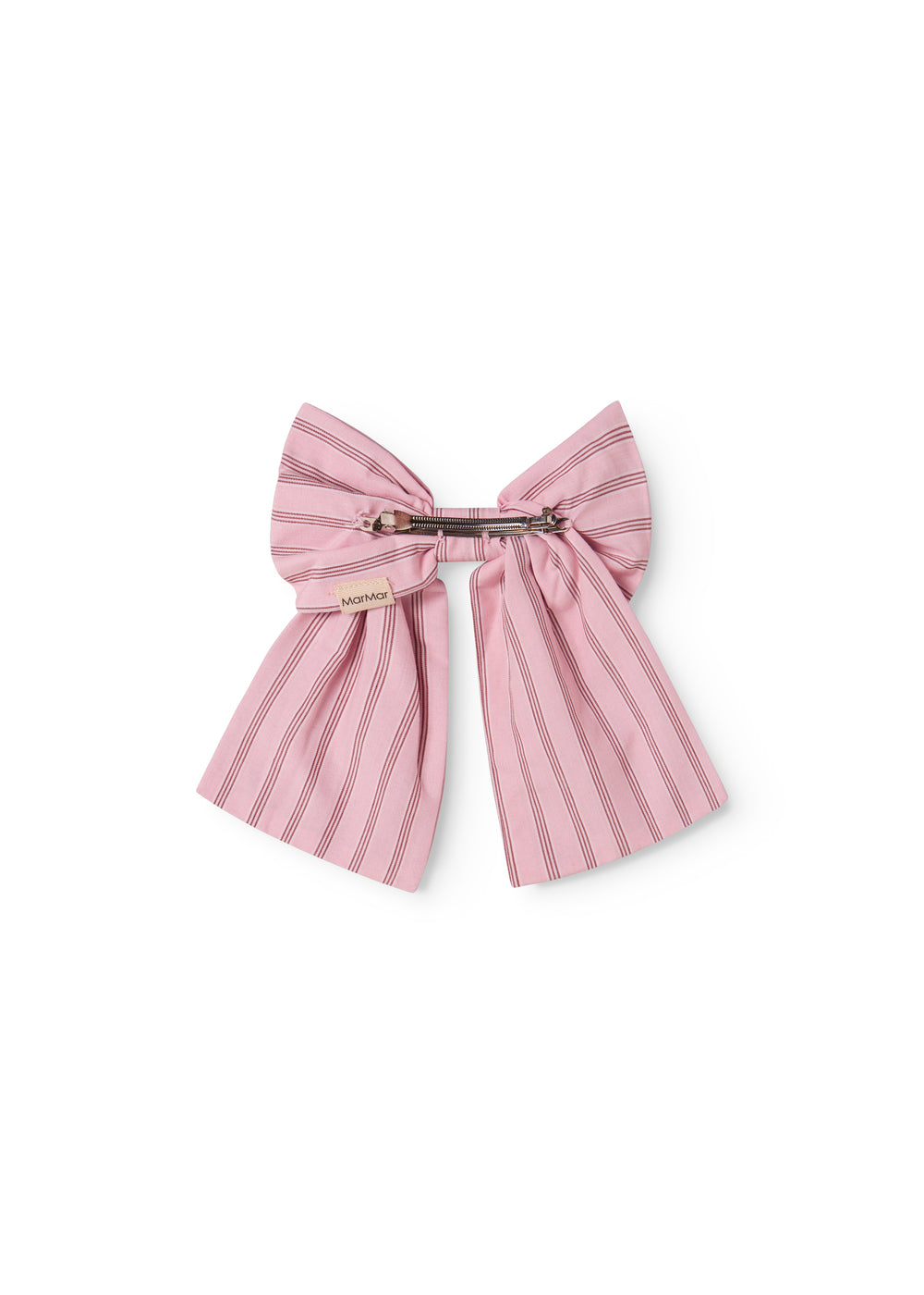 Lyserød sløjfespænde til håret med fine striber