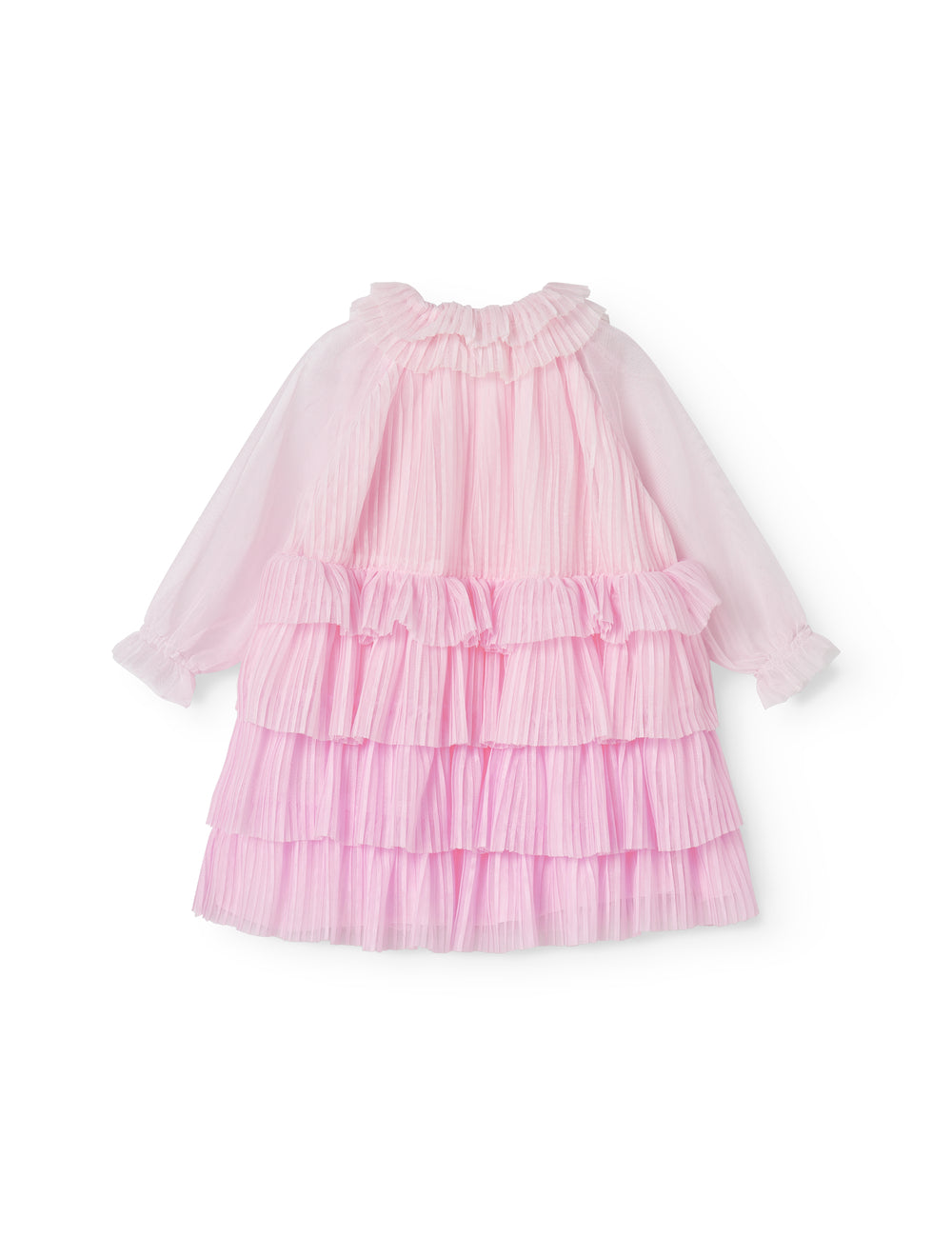 Lyserød langærmet baby kjole i plisseret tyl med flere lag