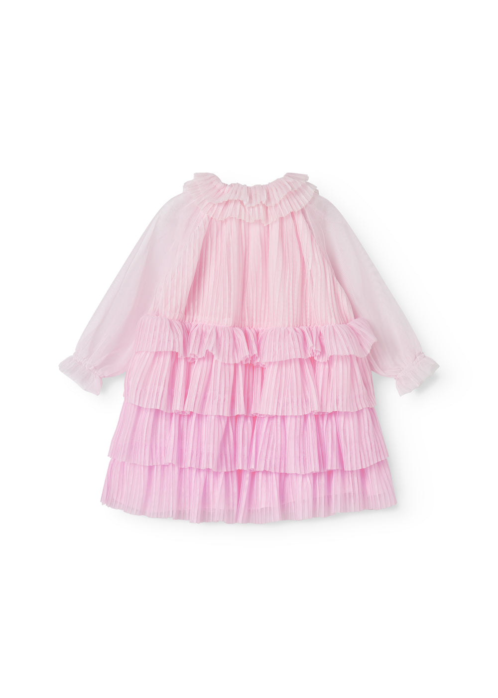 Lyserød langærmet baby kjole i plisseret tyl med flere lag