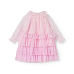 Lyserød langærmet baby kjole i plisseret tyl med flere lag