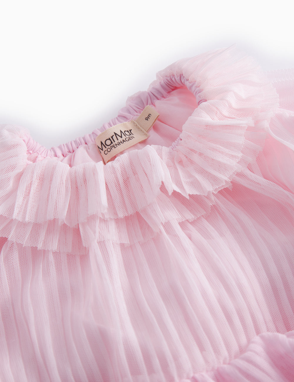 Lyserød langærmet baby kjole i plisseret tyl med flere lag
