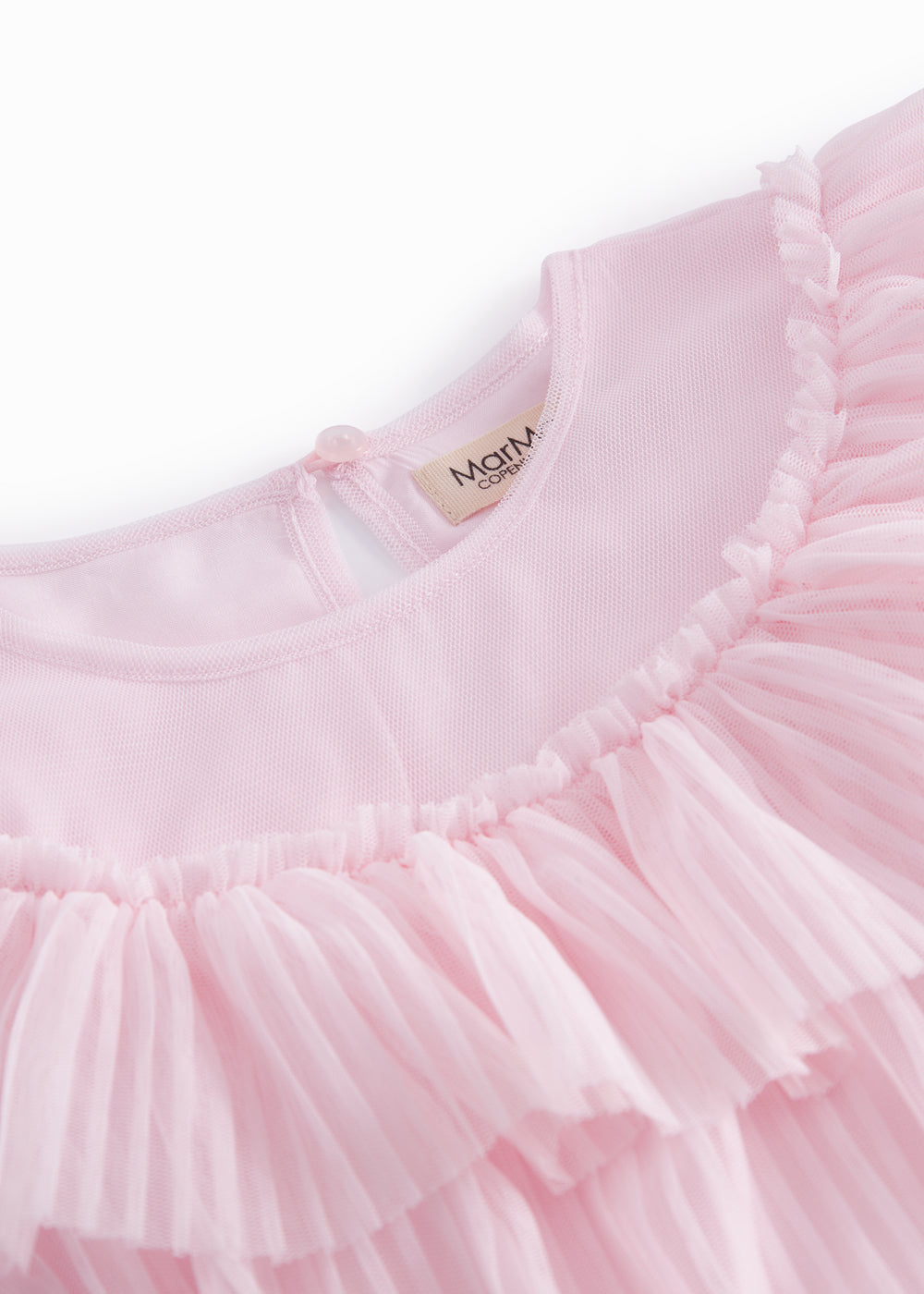 Lyserød langærmet kjole til børn i plisseret tyl med flere lag
