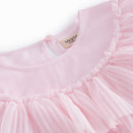 Lyserød langærmet kjole til børn i plisseret tyl med flere lag