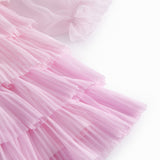 Lyserød langærmet kjole til børn i plisseret tyl med flere lag