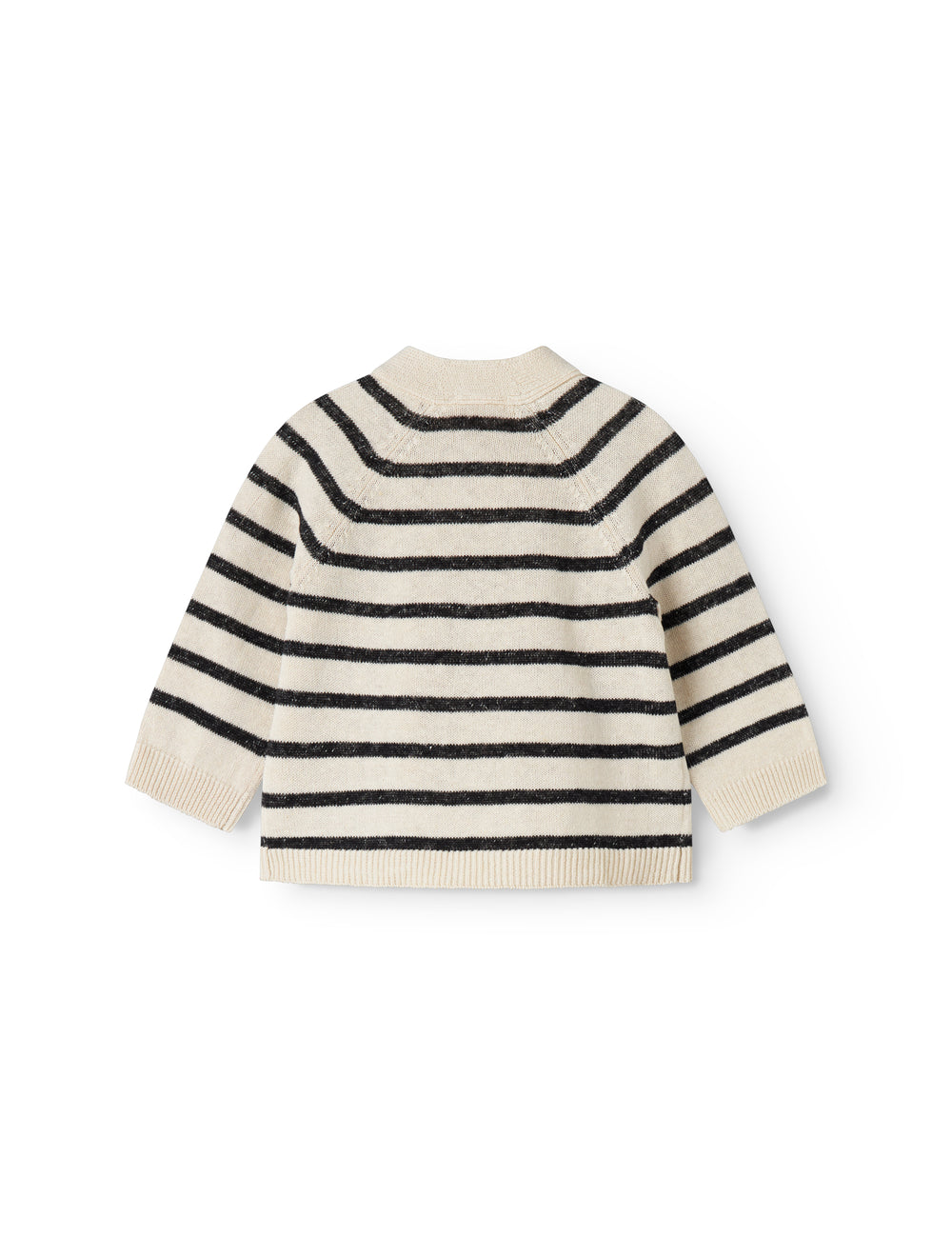 Baby strik cardigan med striber og slå-om lukning
