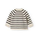 Baby strik cardigan med striber og slå-om lukning