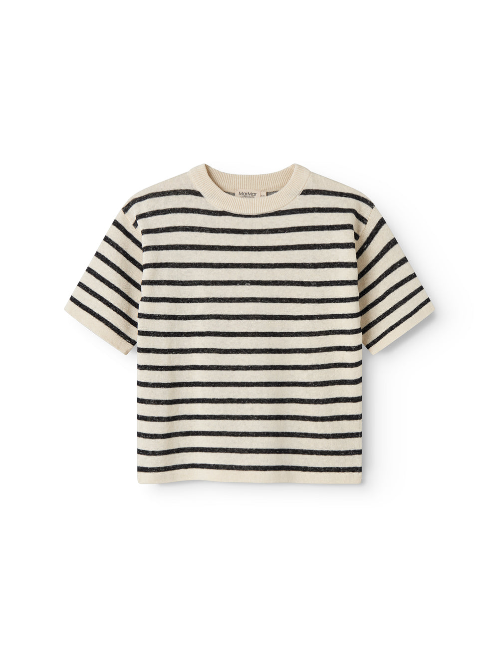 Strik t-shirt til børn med striber, korte ærmer og rund hals
