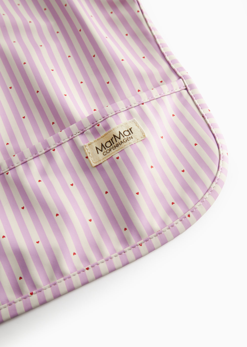 Langærmet spiseforklæde med lyserøde striber og lomme til børn