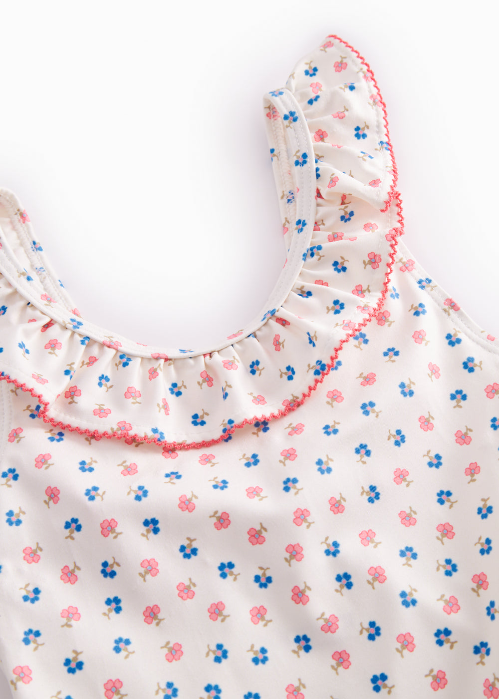 Badedragt til børn med blomstret mønster  og flæser