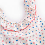 Badedragt til børn med blomstret mønster  og flæser