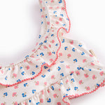 Bikini til børn med blomstermønster og flæser