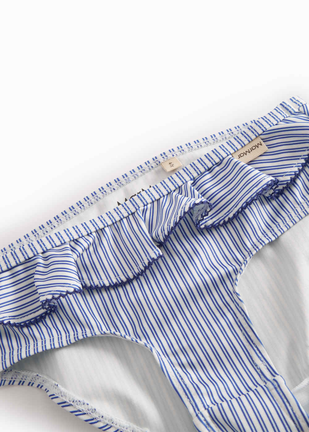 Bikini til børn med blå striber og flæser