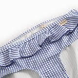 Bikini til børn med blå striber og flæser