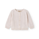 Strik baby cardigan med fint hulmønster og knaplukning