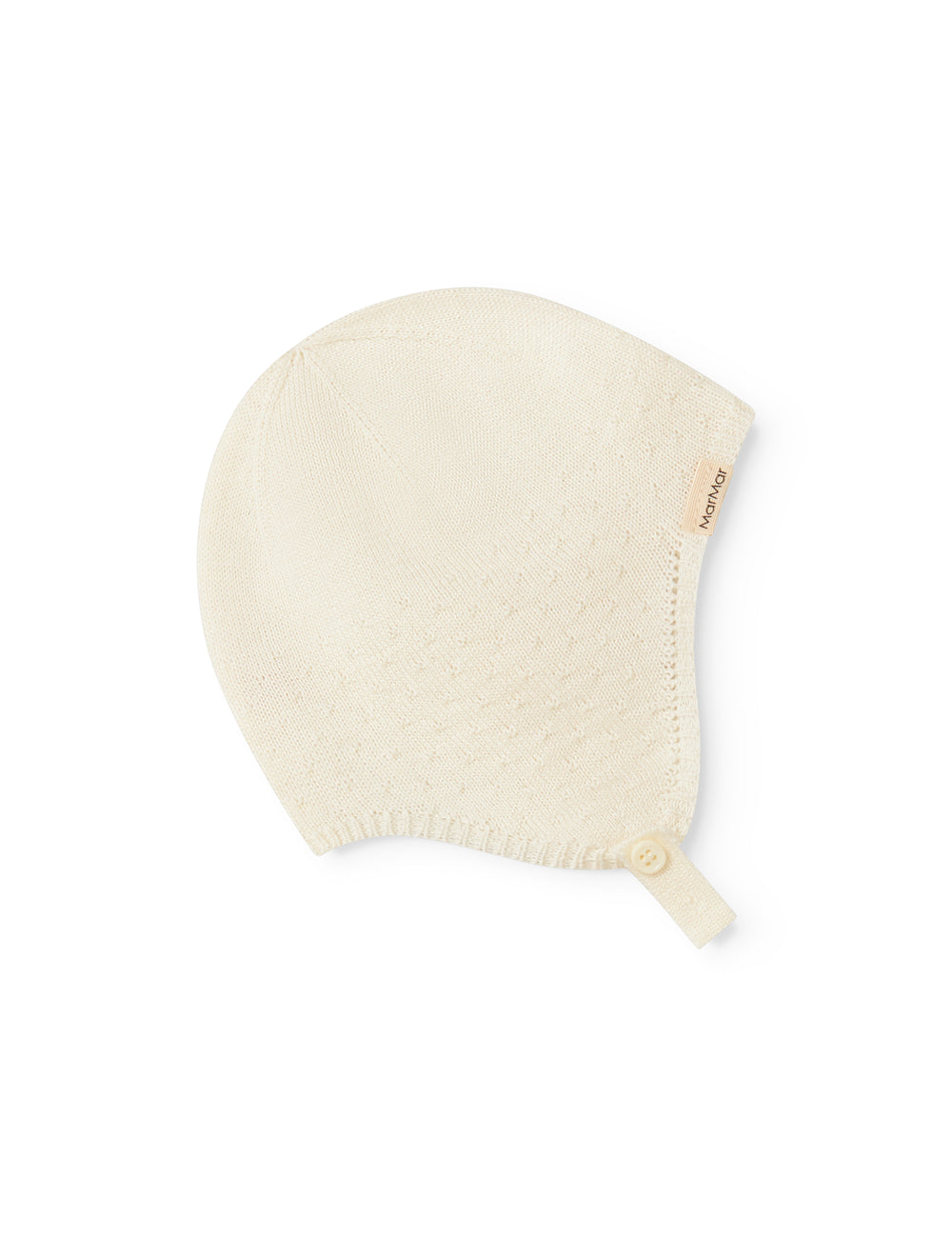 Strikket babyhjelm i råhvid med knaplukning