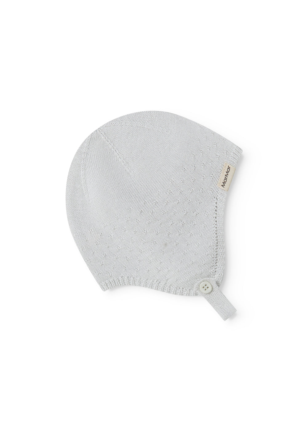 Strikket babyhjelm i lysegrøn med knaplukning