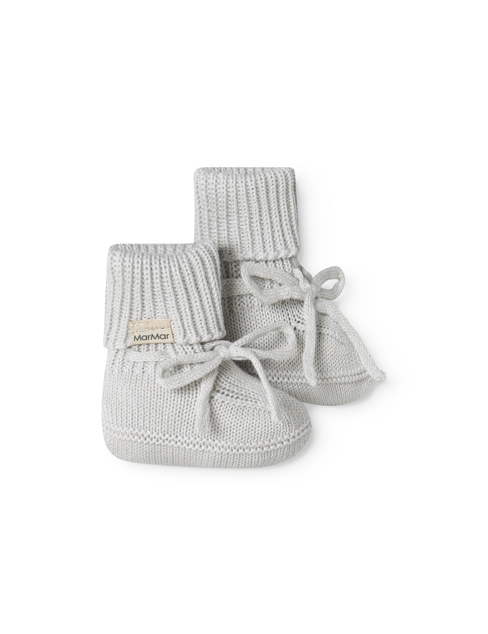 Strikkede babyfutter i grønt med ribkant og bindebånd