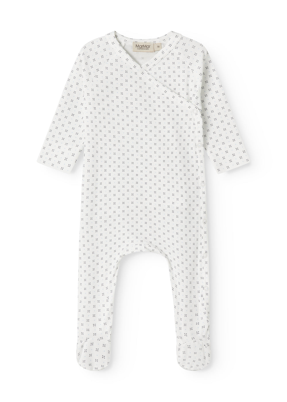 Hvid baby heldragt med fødder i fint mønster