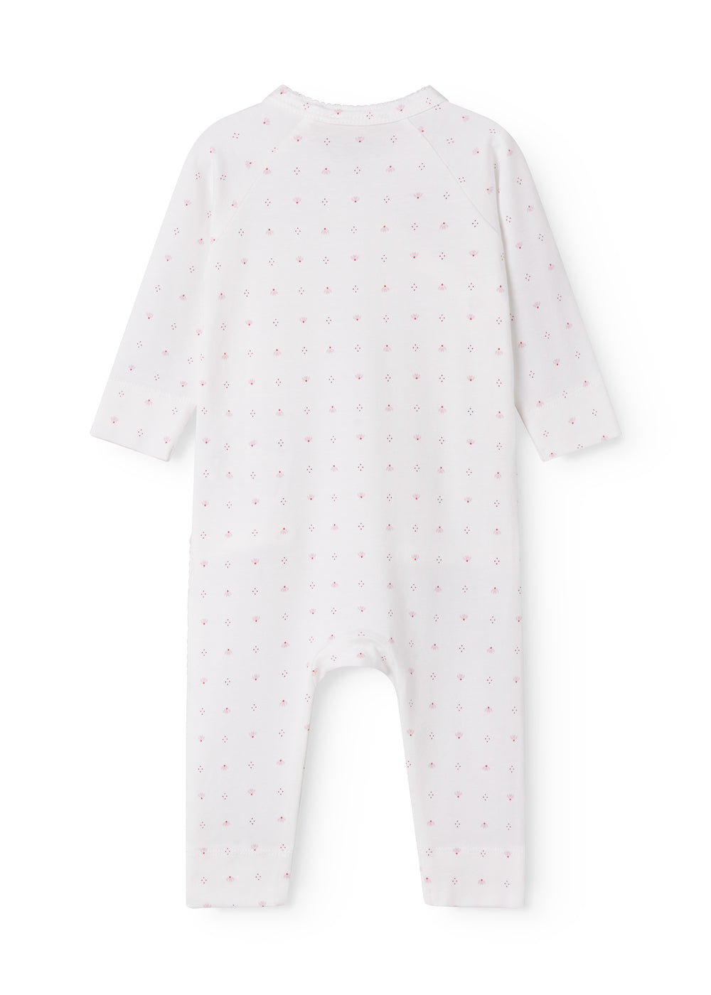 Hvid baby heldragt med  slå-om-lukning og små blomster