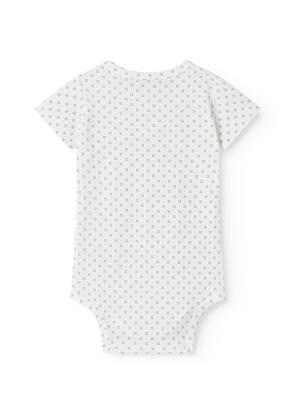 Hvid kortærmet baby bodystocking med fint mønster