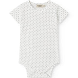 Hvid kortærmet baby bodystocking med fint mønster