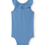 Blå bodystocking med flæsekrave til baby