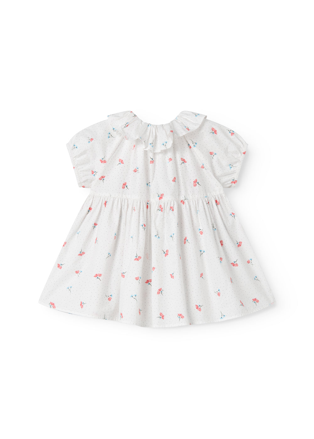 Hvid baby kjole med små blomster og korte ærmer