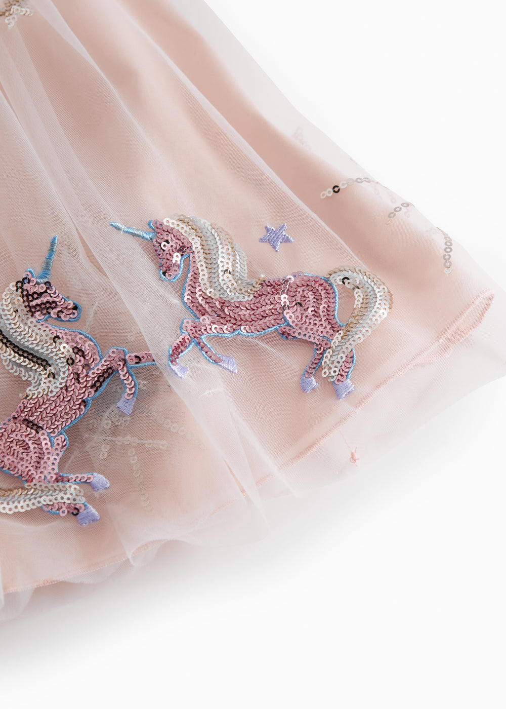 Lyserød tyl nederdel til børn med enhjørninger og stjerner