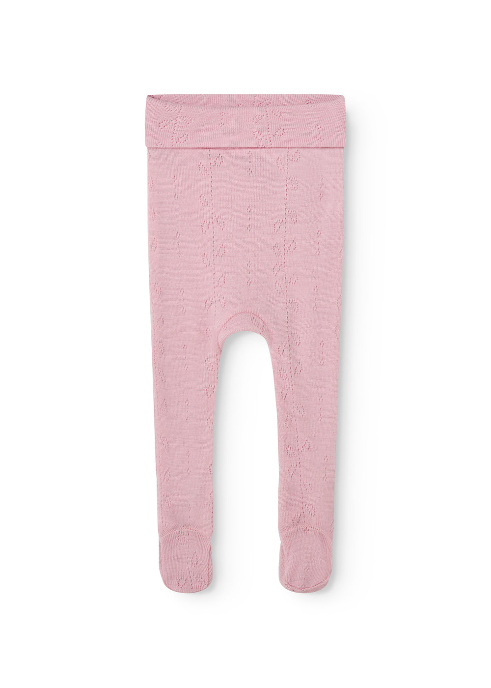 Børnebukser i soft berry-pink med ribkant ved ankler og hulmønstret strik