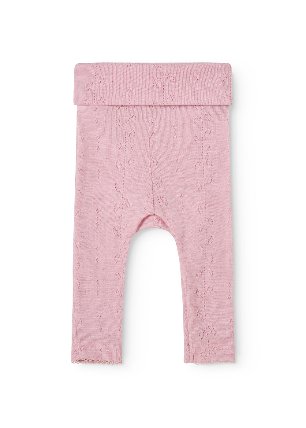Babybukser i soft berry med allover mønster og lange ben med elastisk kant