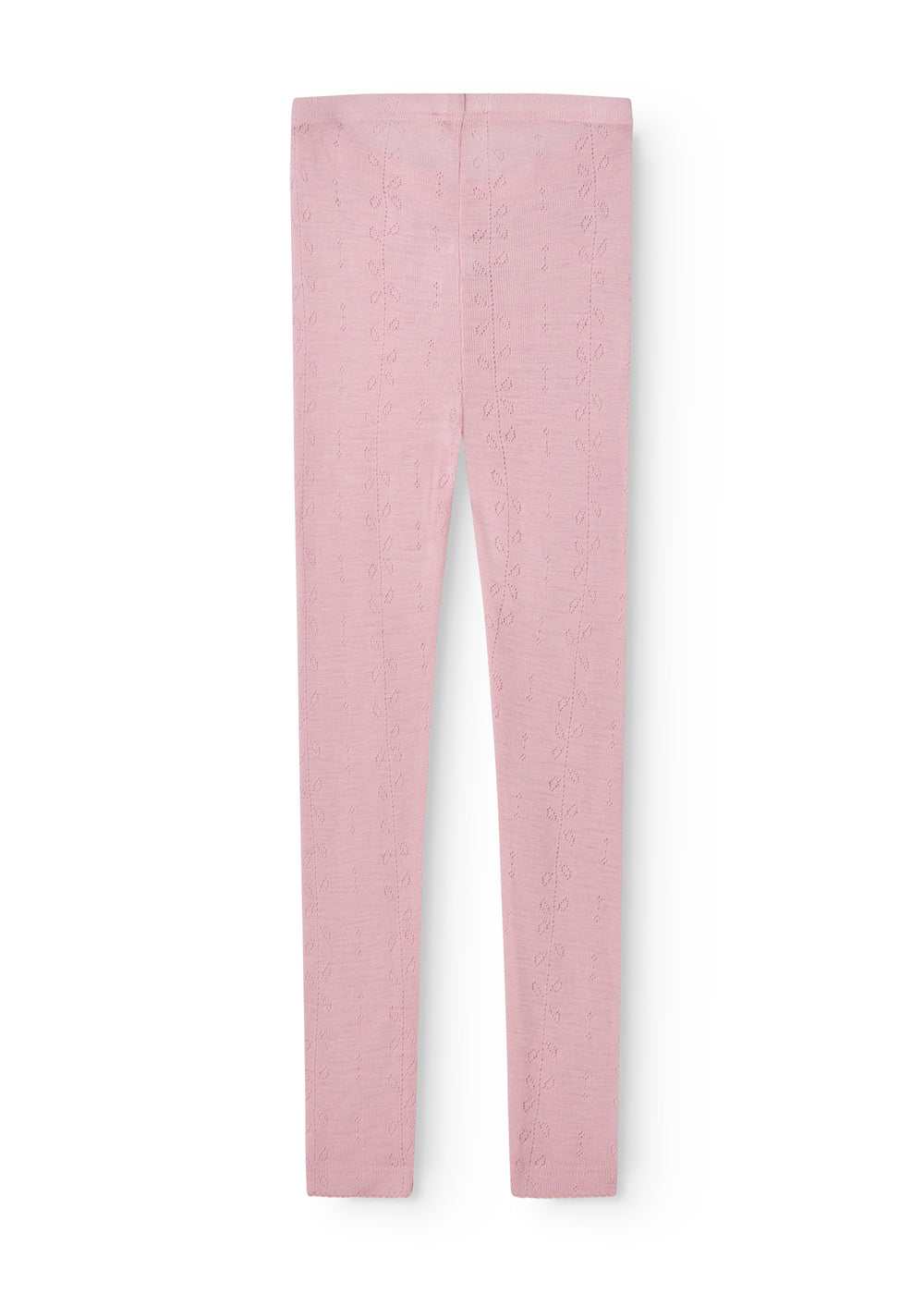 Lyserøde leggings med elastisk linning og mønster i fint strik.