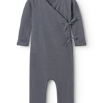 Rula heldragt i mørkegrå rib med lange ærmer og knudebånd ved brystet