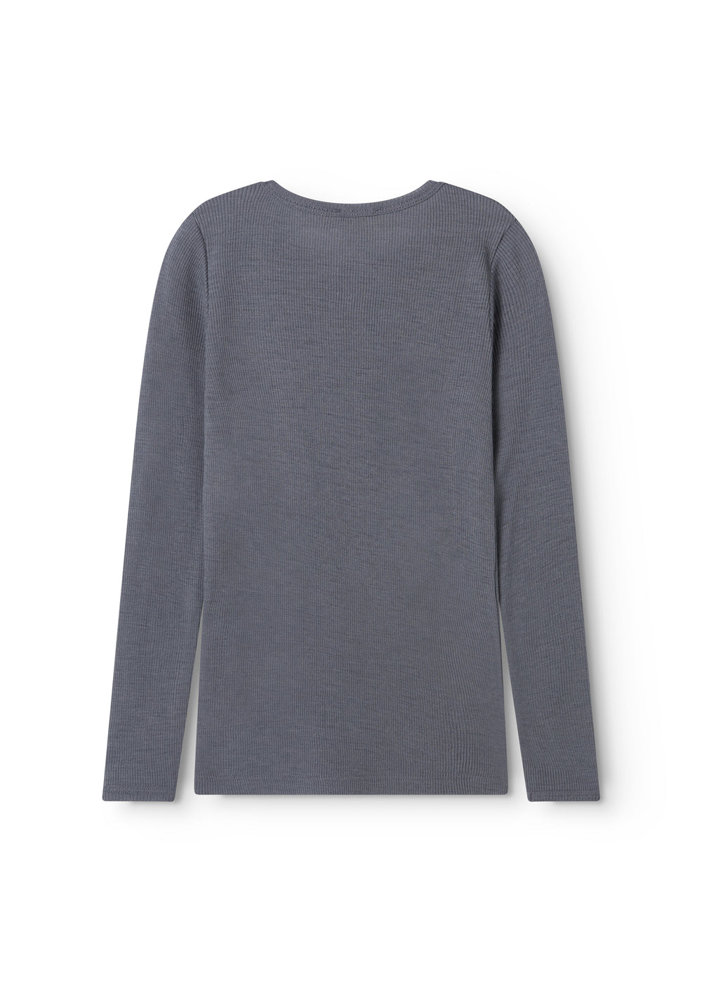 Langærmet t-shirt i mørkegrå med rund hals, set bagfra