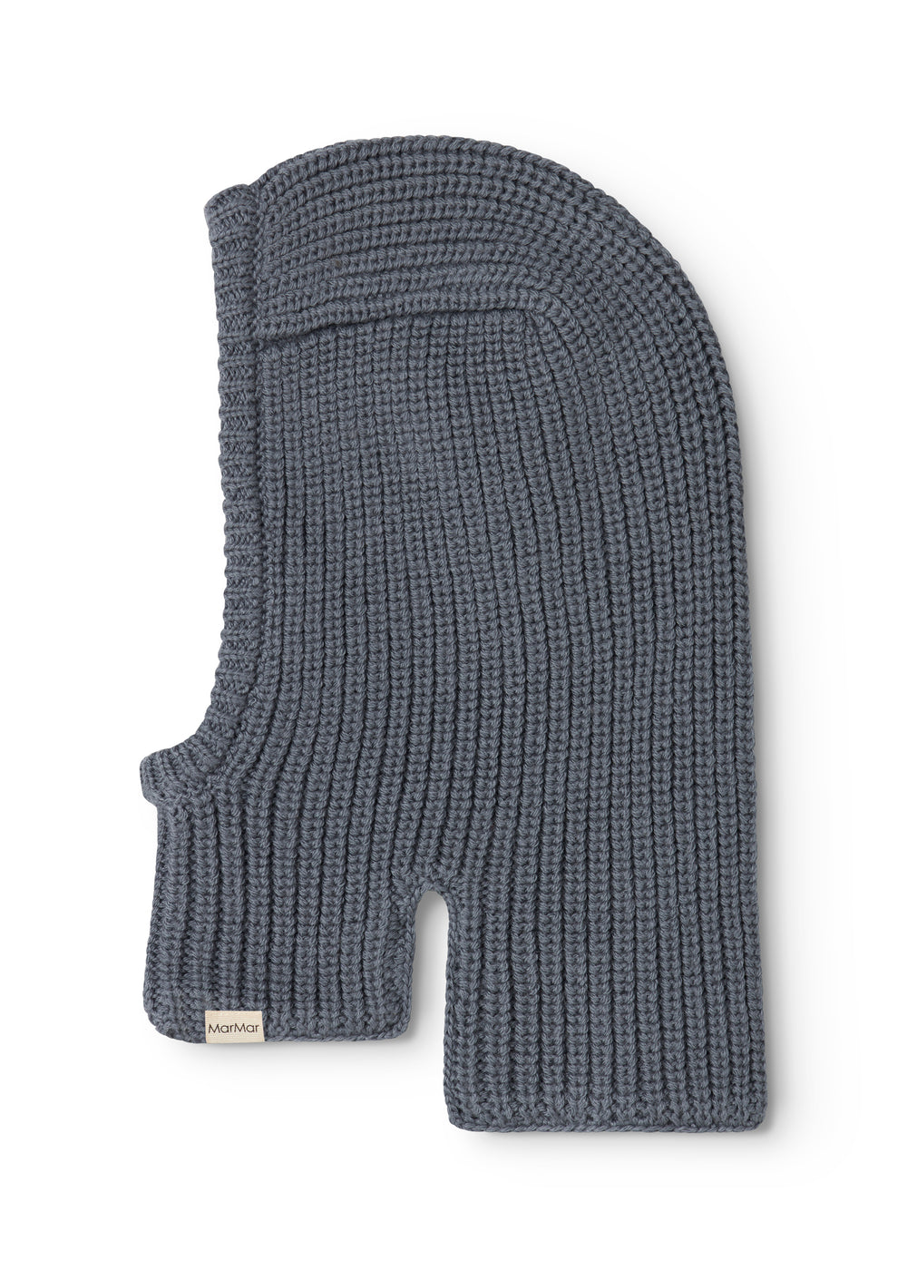 Strikket balaclava i mørkegrå med ansigtsåbning og logoetiket