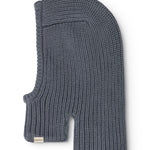 Strikket balaclava i mørkegrå med ansigtsåbning og logoetiket