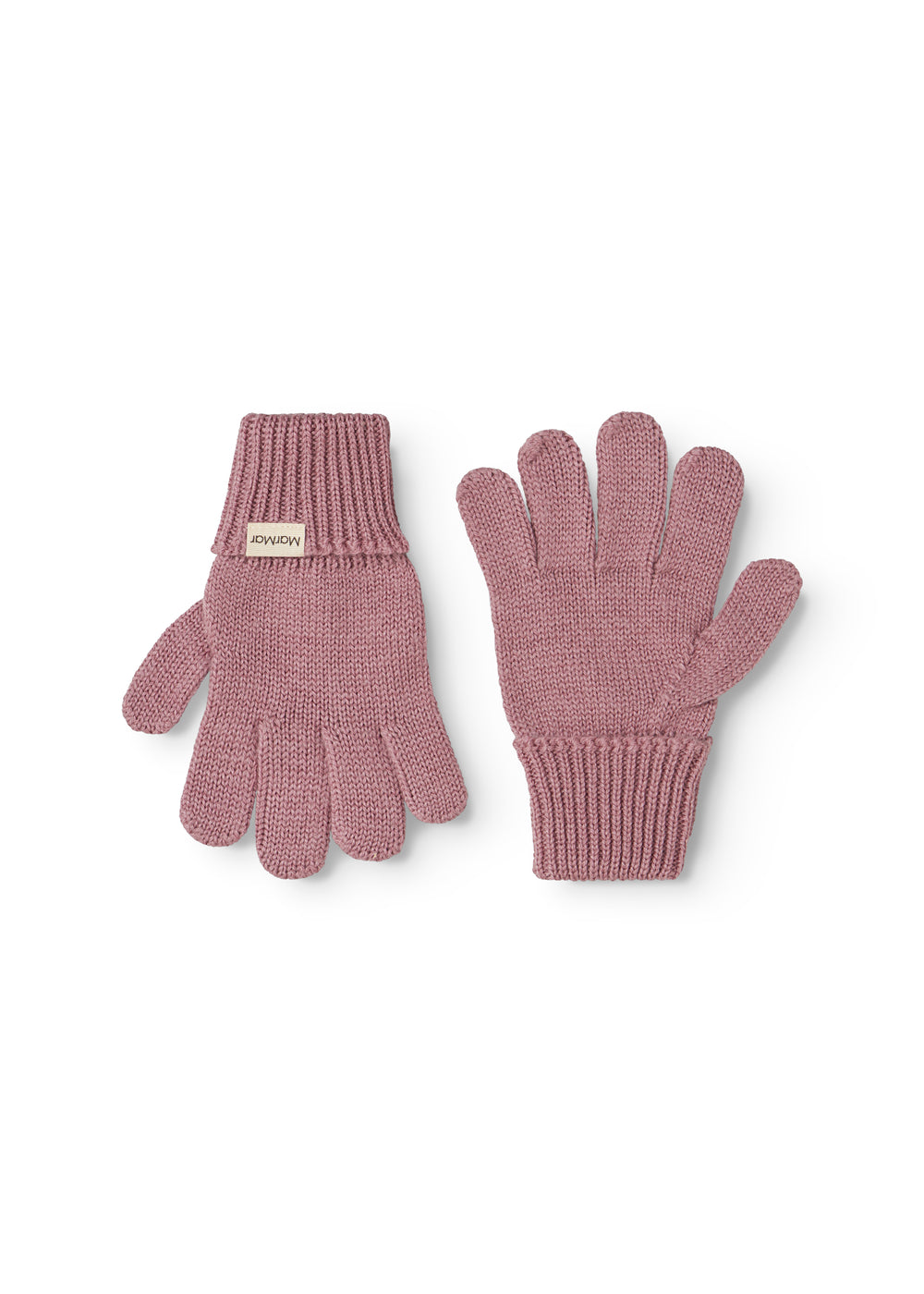 Strikhandsker i rosa-russet med ribkant og femfingersnit