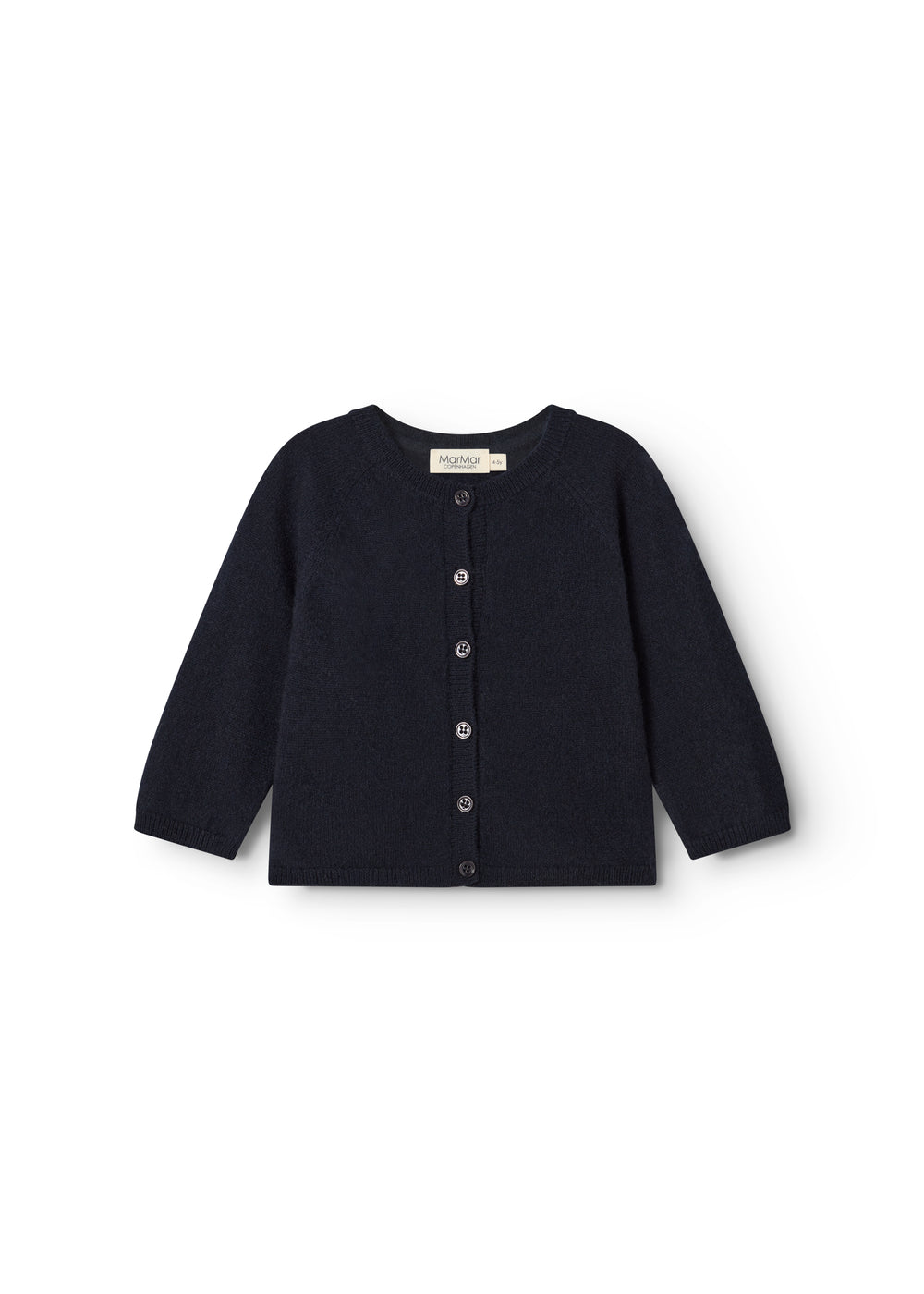 Mørk indigo babycardigan med knapper foran og lange ærmer